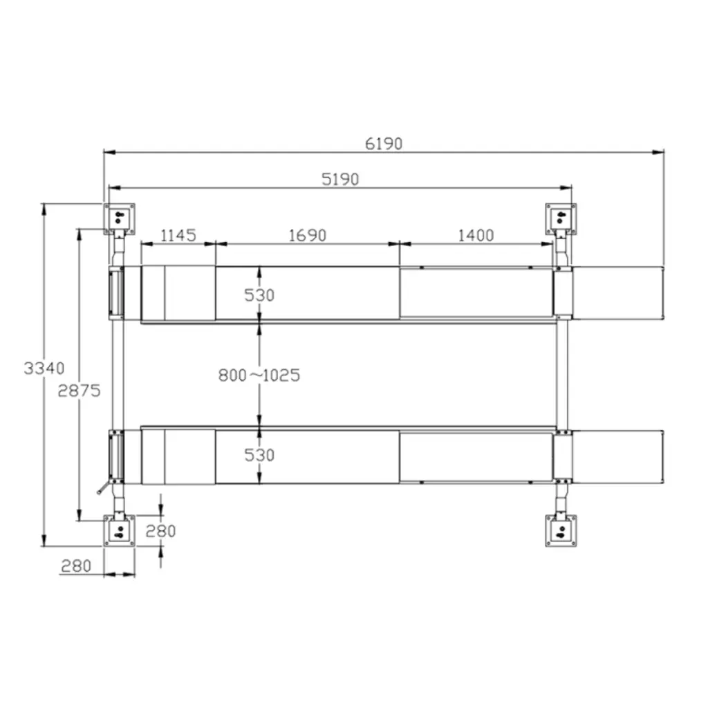 702046A   PNEUMAC 4-POST LIFT 5TON with built-in slipplates & alignment jack & Trolley included.webp