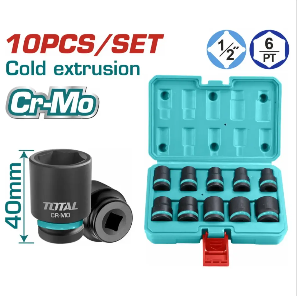 10 PCS 1/2"DR. IMPACT SOCKET SET TOTAL (also ref to 5-SKTSET10D)