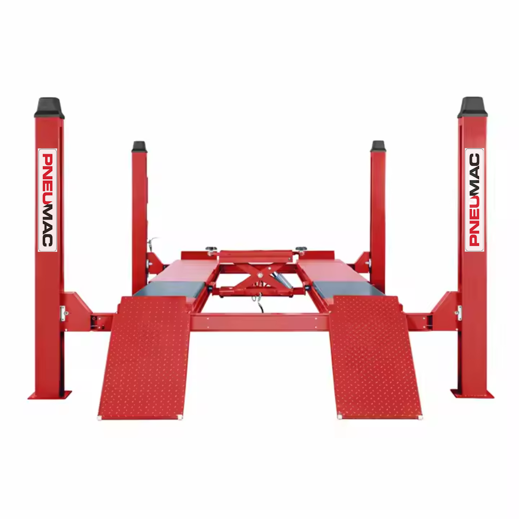 PNEUMAC 4-POST LIFT 4.5T with built-in slipplates & alignment jack & Trolley