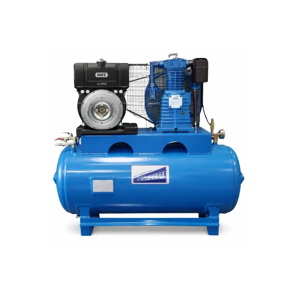 COMPRESSOR AIRPOWER DIESEL  12BAR 150L 650LMIN 23CFM 9KW 12HP HATZ 1D90 ENGIN - ELECTRIC START(WITHOUT BATTERY, SOLENOID DUMP VALVE & REMOTE DECOMPRESS LEVER)