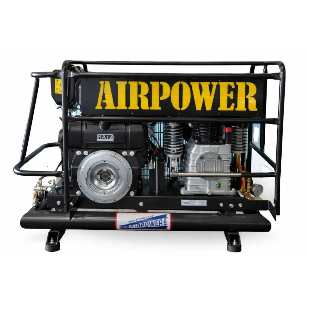 AIRPOWER AP12/30/17DE ELECTRIC START HATZ DIESEL AIR COMPRESSOR (WITHOUT BATTERY, SOLENOID DUMP VALVE & REMOTE DECOMPRESS LEVER)