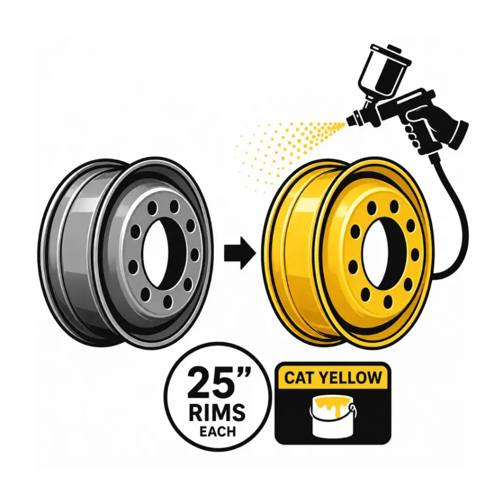 RESPRAY OF 25" RIMS EACH WITH CAT YELLOW
