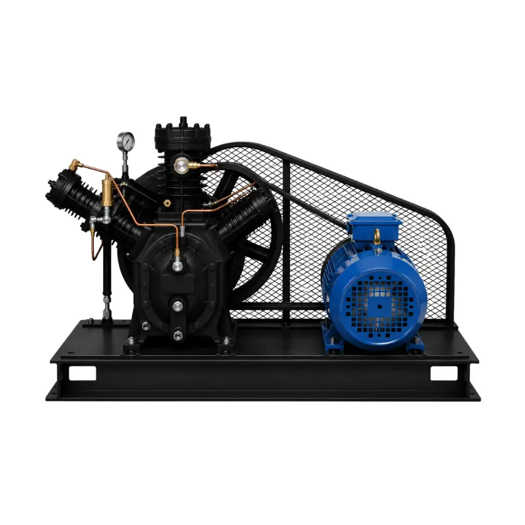 Compressor 11kW motor and 15T2 block 33.5 cfm 950 l/min @ 35 bar on Base plate, with belts, pulleys and guard only. Lead time: 2-3 months.