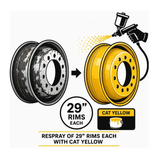 [WCSPRAY129] RESPRAY OF 29" RIMS EACH WITH CAT YELLOW